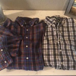 Two plaid polos one red one black and white.